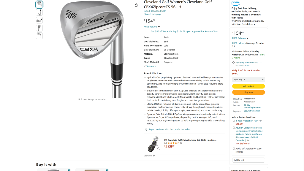 screenshot of the Cleveland CBX 4 Zipcore Wedge  homepage