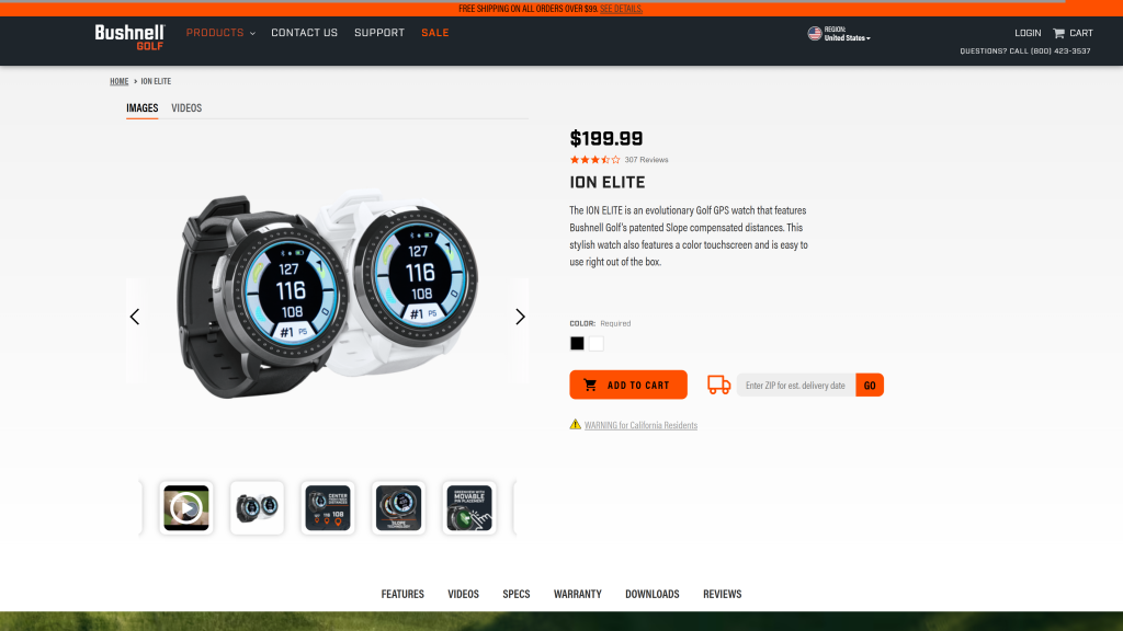 screenshot of Bushnell iON Elite GPS Watch homepage