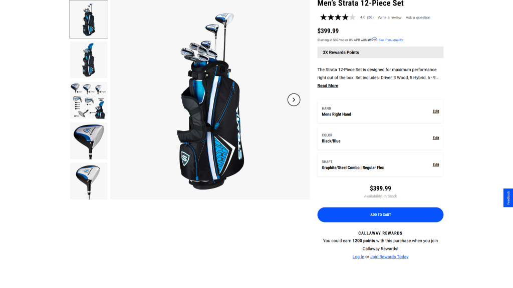 screenshot of the Callaway Strata Complete Golf Set how to know which golf club to use homepage