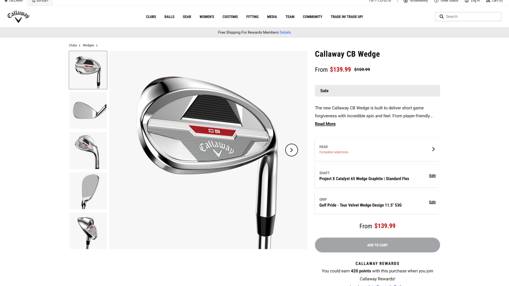 screenshot of the Callaway CB 2023 Wedge best golf wedges homepage