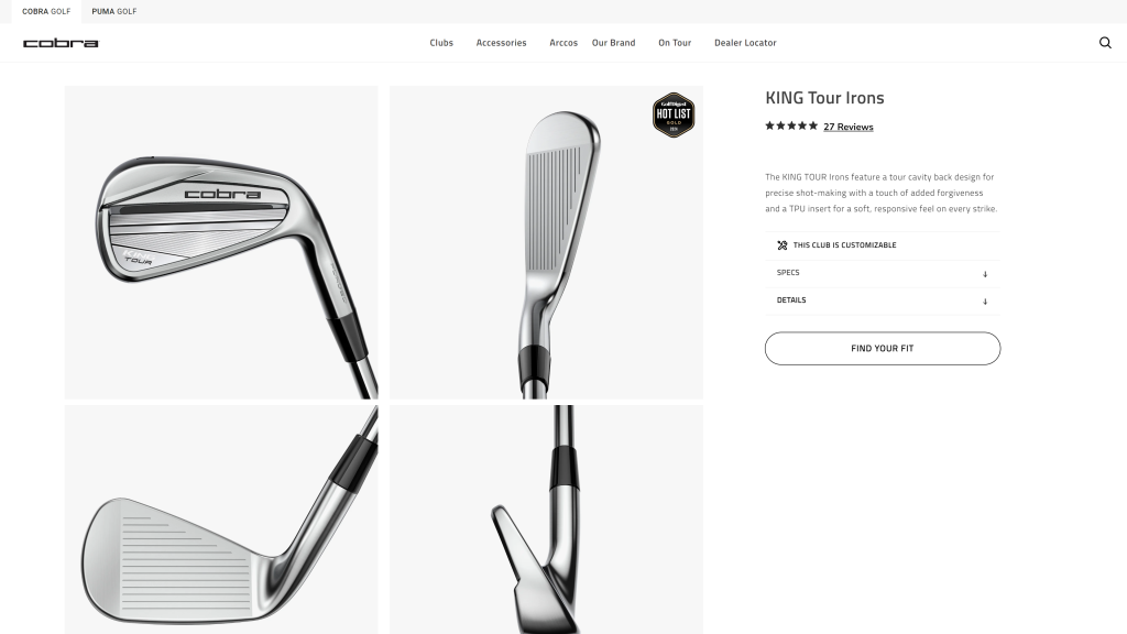 screenshot of the Cobra King Tour MIM Copper Iron Set homepage