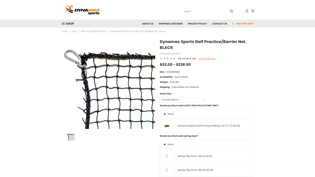 screenshot of the Dynamax Sports Barrier homepage