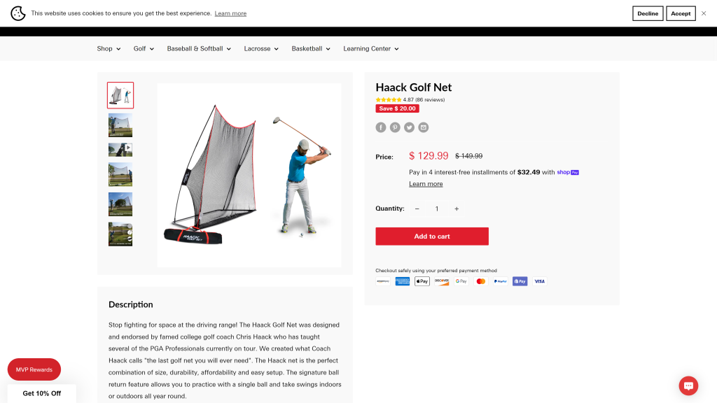 screenshot of the Rukket Sports Haack best golf nets homepage