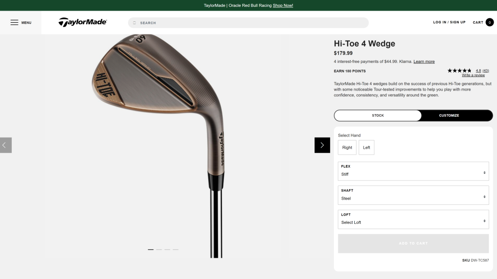 screenshot of the TaylorMade Hi-Toe 4 Wedge best golf wedges homepage