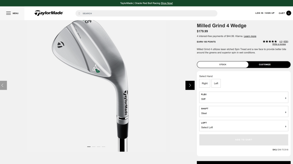 screenshot of the TaylorMade MG4 Wedge  homepage