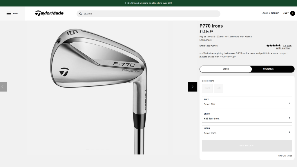 screenshot of the TaylorMade P770 2023 Iron Set homepage