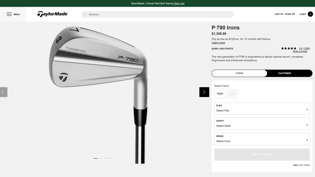 screenshot of the TaylorMade P790 Irons best players golf irons 2024 homepage