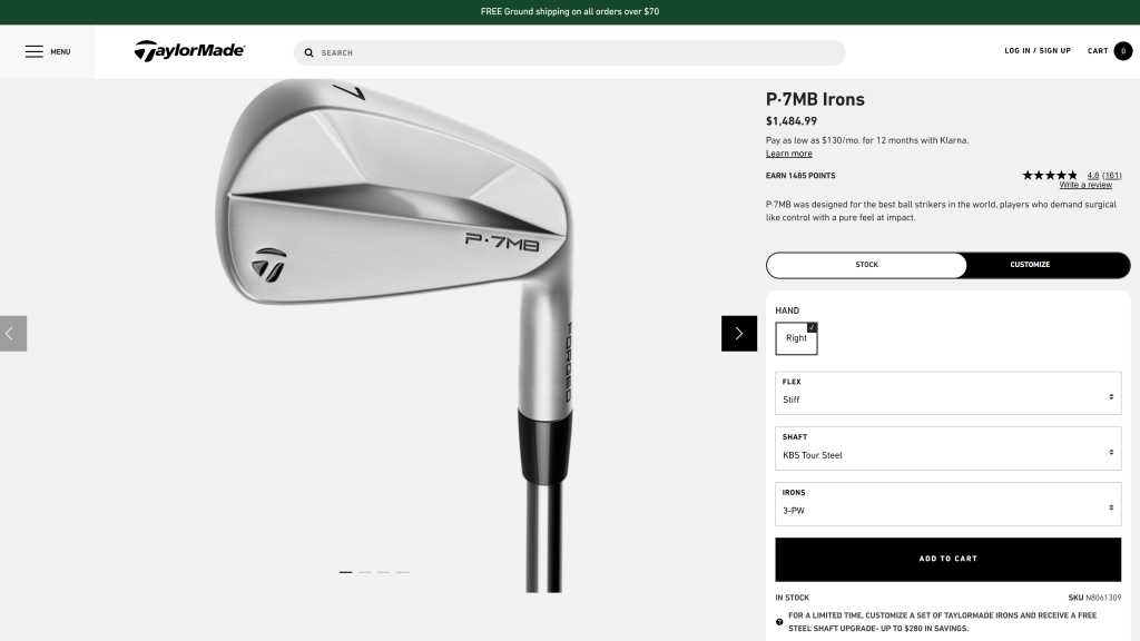 screenshot of the TaylorMade P7MB Iron Set best players distance irons 2024 homepage