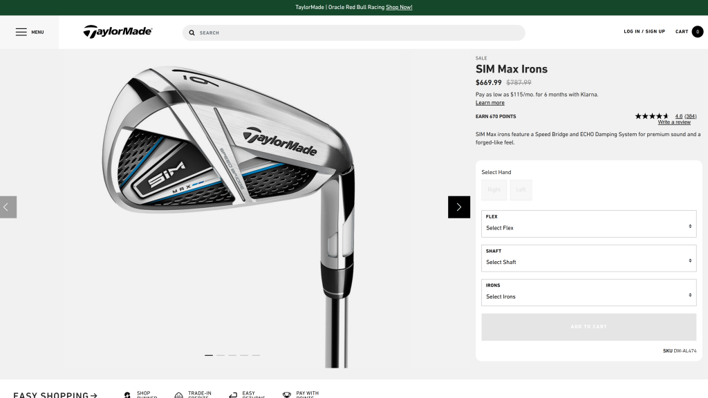 screenshot of the TaylorMade SIM Max Irons how to know which golf club to use homepage