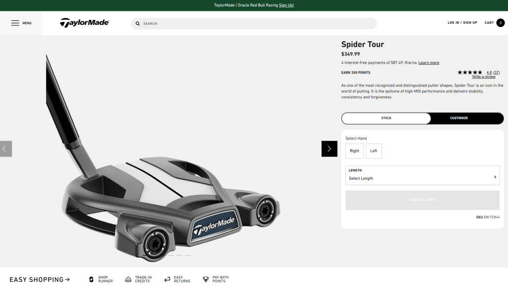 screenshot of the  TaylorMade Spider Tour best golf putters homepage