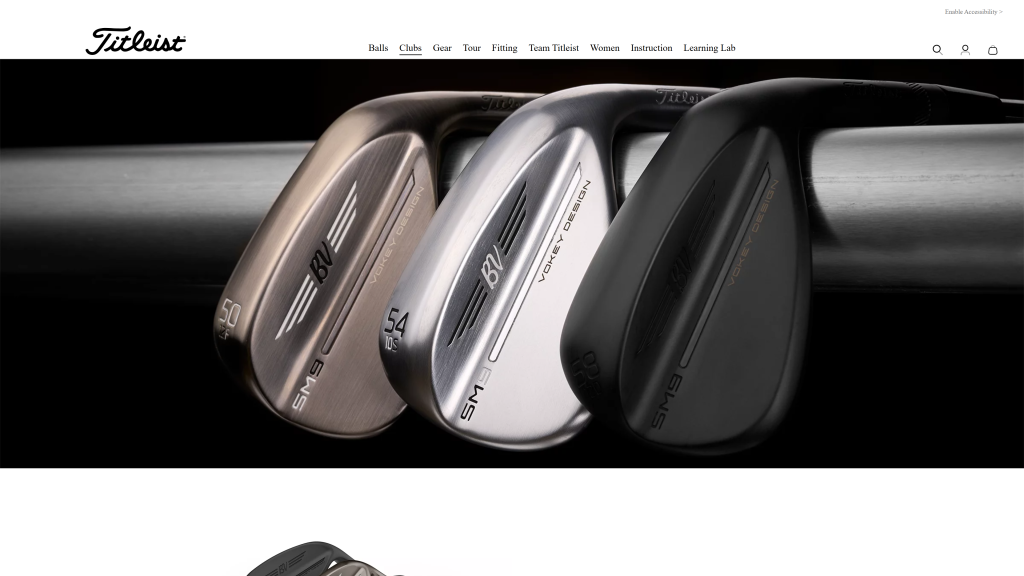 screenshot of the Titleist Vokey SM9 Wedges homepage