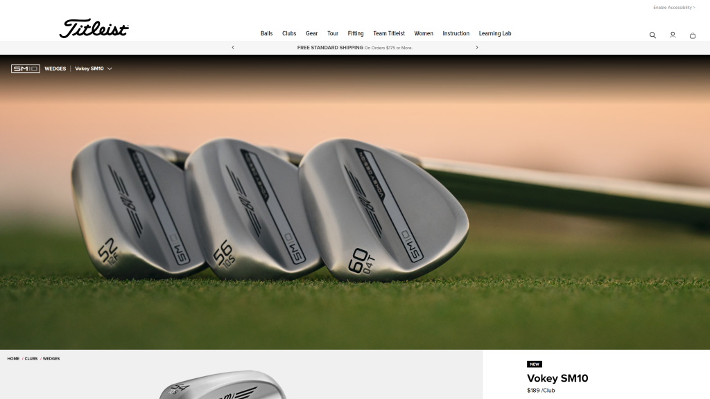 screenshot of the Titleist Vokey SM10 Wedge best golf wedges homepage