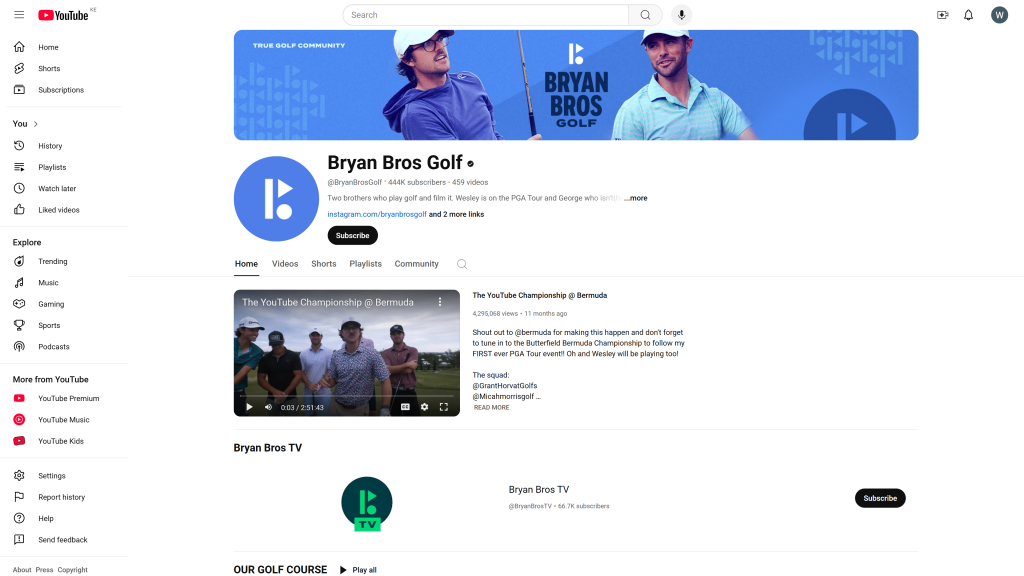 screenshot of the Byran Bros Golf homepage