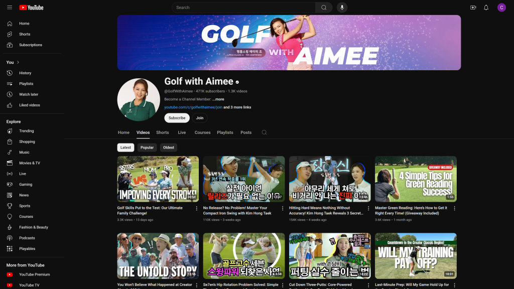 screenshot of Golf With Aimee homepage