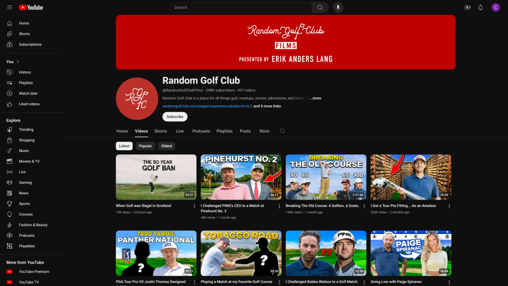 screenshot of the Random Golf Club homepage