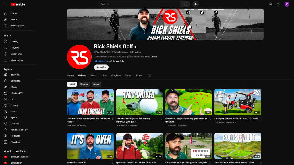 screenshot of the Rick Shiels homepage