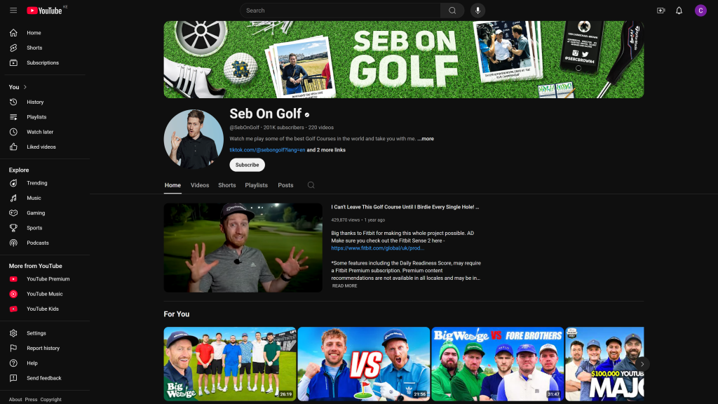 screenshot of the Seb on Golf homepage