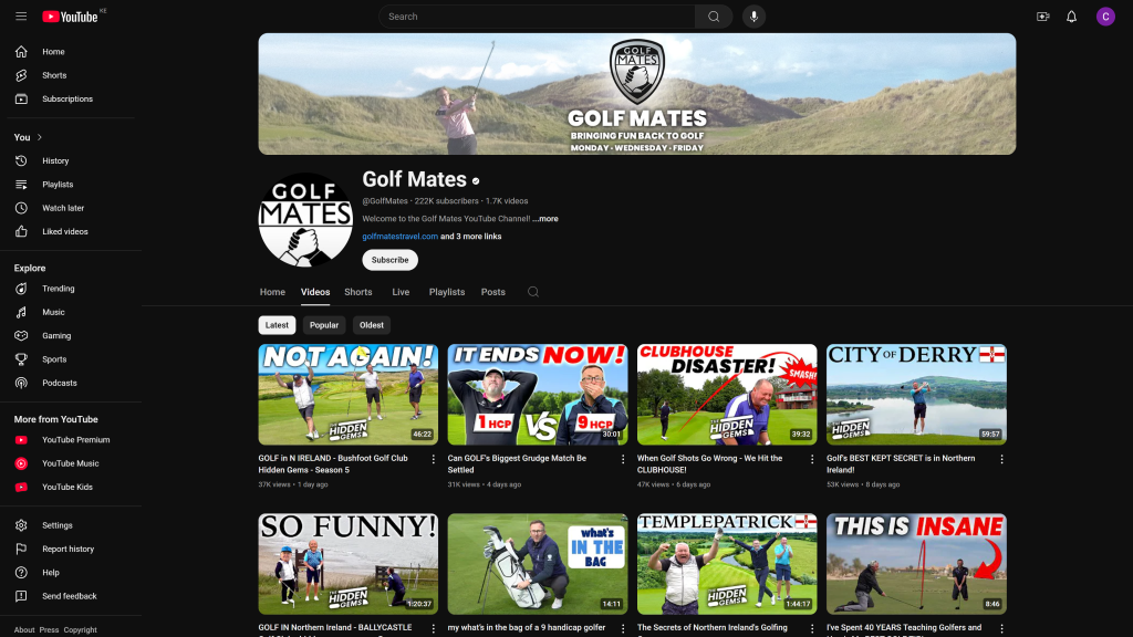 screenshot of the Golf Mates homepage