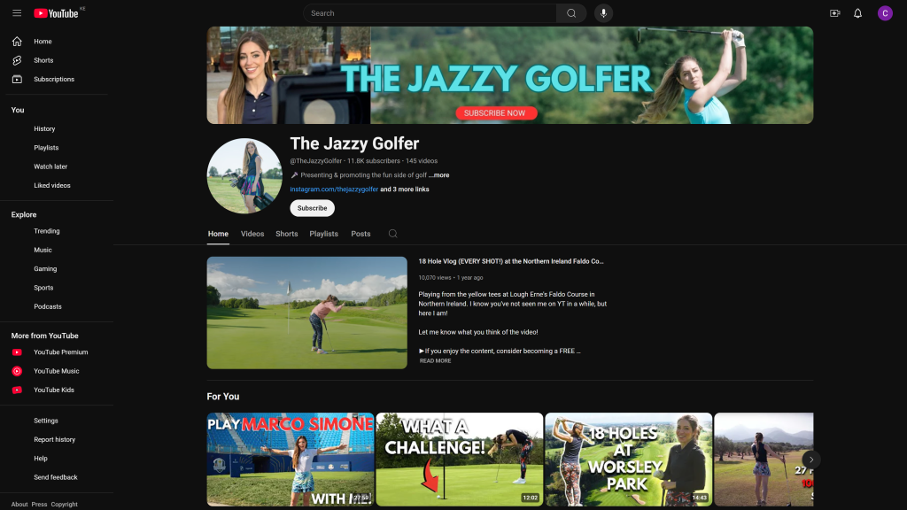 screenshot of the Jazzy Golfer homepage