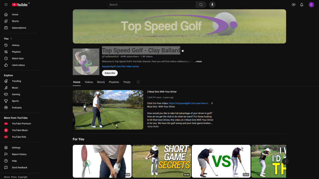 screenshot of the Top Speed Golf homepage