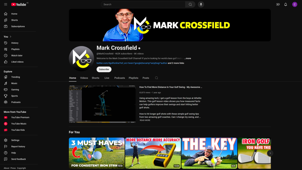 screenshot of the Mark Crossfield homepage