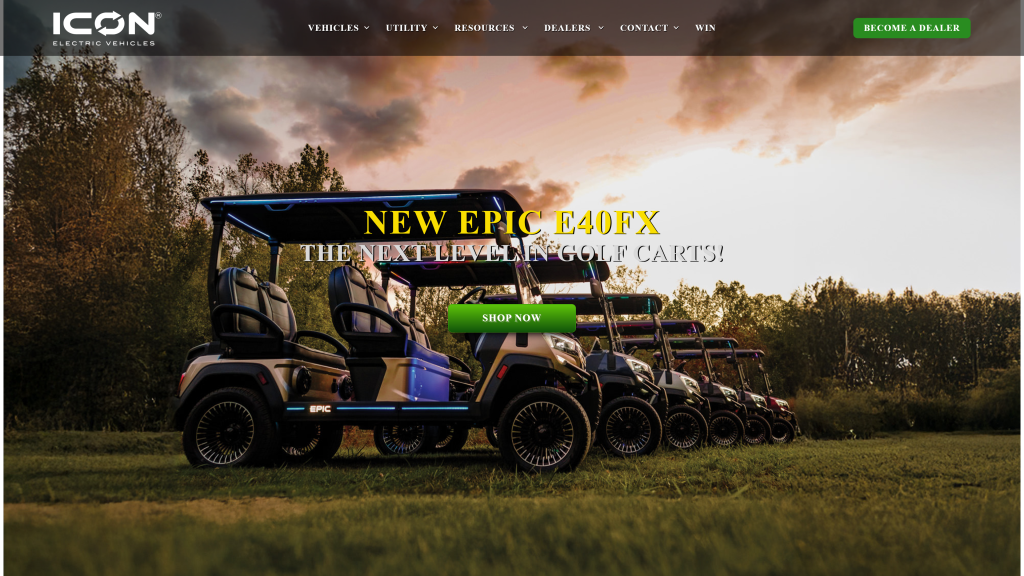 screenshot of the ICON Golf Carts Best golf carts brands homepage