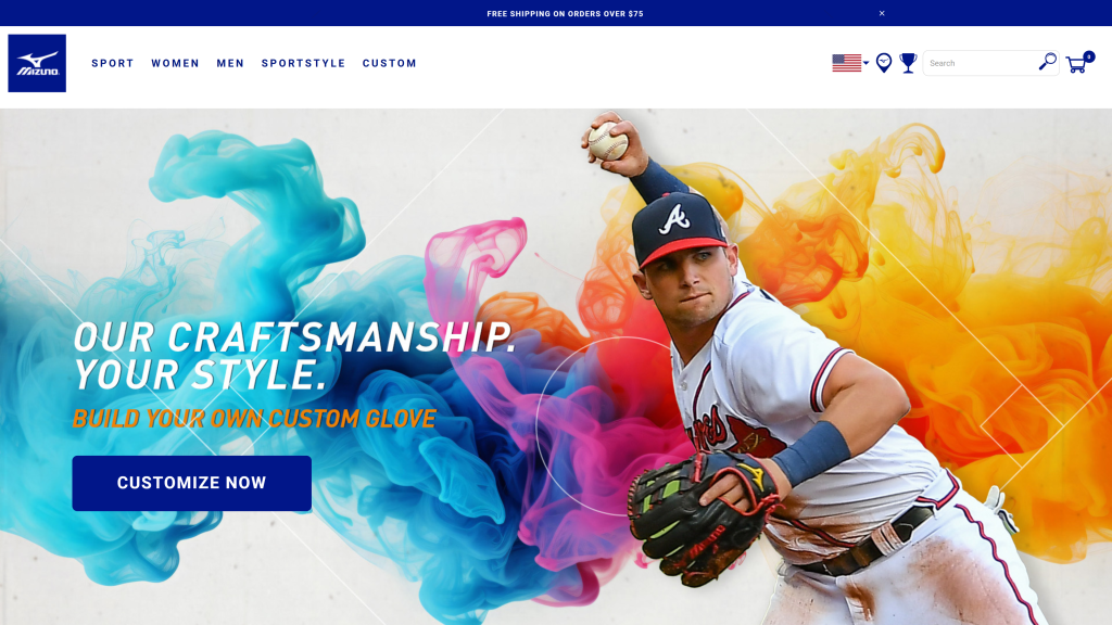 screenshot of the Mizuno homepage