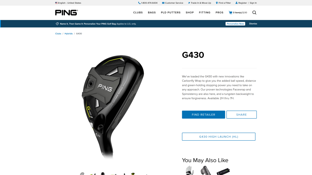 screenshot of the Ping G430 Hybrid best golf hybrids homepage