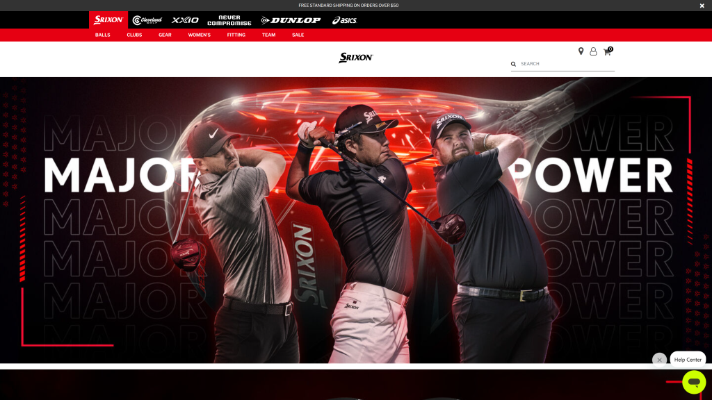 screenshot of the Srixon homepage