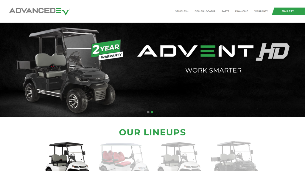 screensho of the Advanced EV homepage