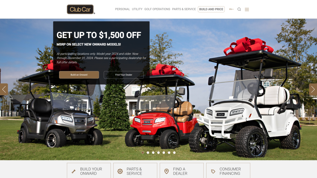 screenshot of the Club Car Best golf carts brands homepage