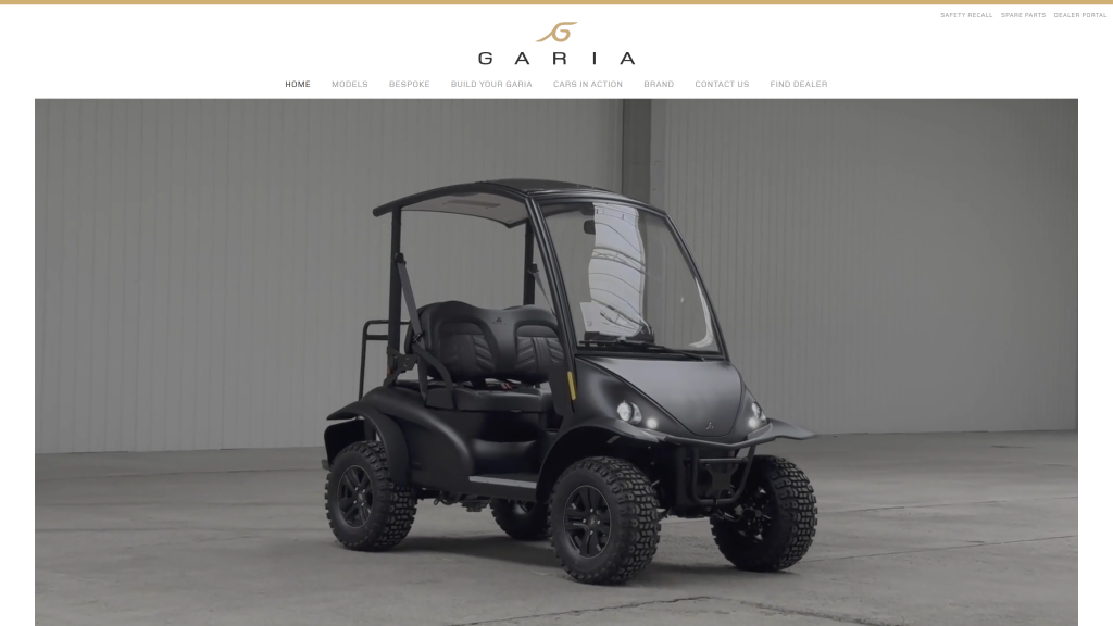 screenshot of the Garia Best golf carts brands homepage