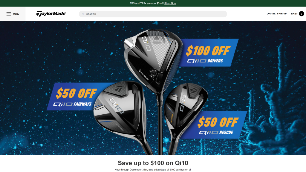 screenshot of the Taylormade homepage