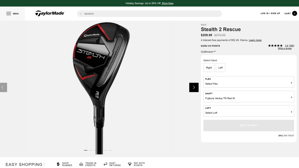 screenshot of the TaylorMade Stealth 2 Rescue Hybrid homepage