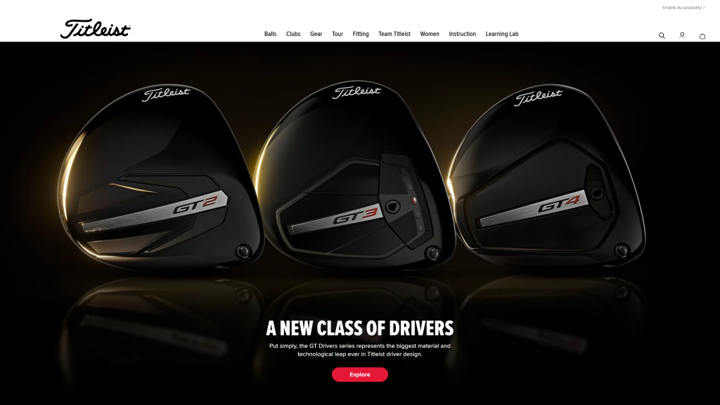 screenshot of the Titleist homepage