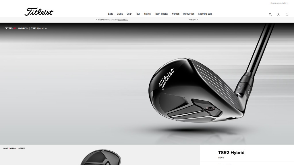 screenshot of the Titleist TSR2 Hybrid best golf hybrids homepage