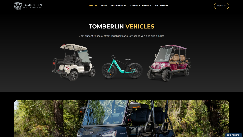 screenshot of the Tomberlin Best golf carts brands homepage