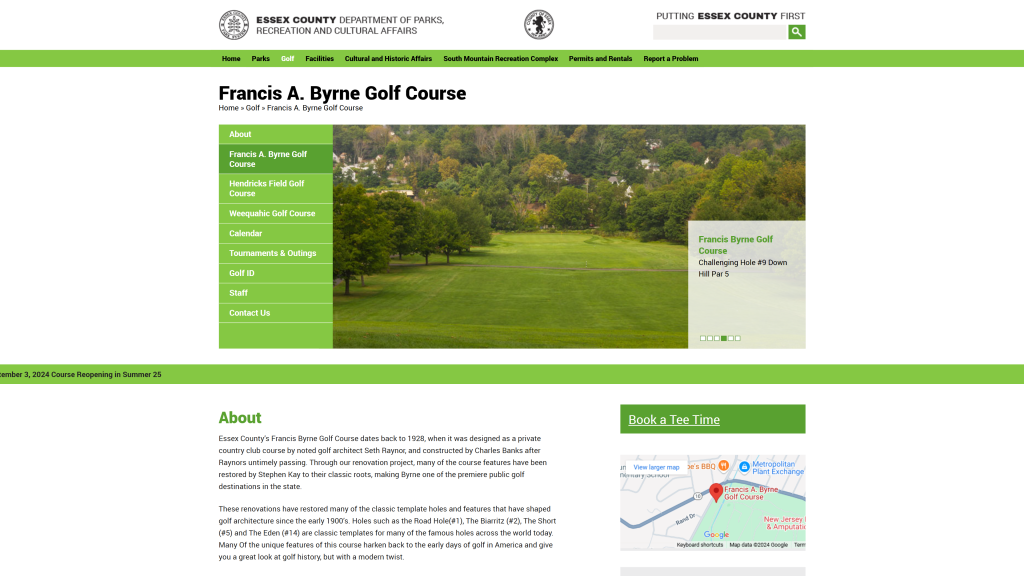 screenshot of the Francis Byrne Golf Course homepage