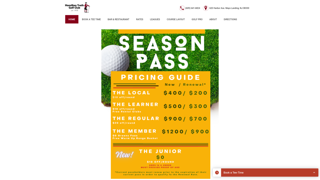 screenshot of the Hamilton Trails Golf Club homepage