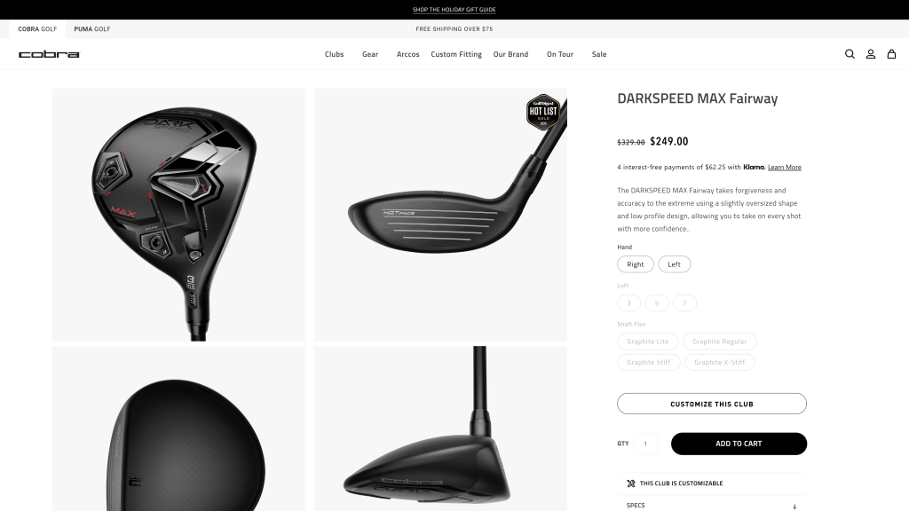 screenshot of the Cobra Darkspeed Max  homepage 