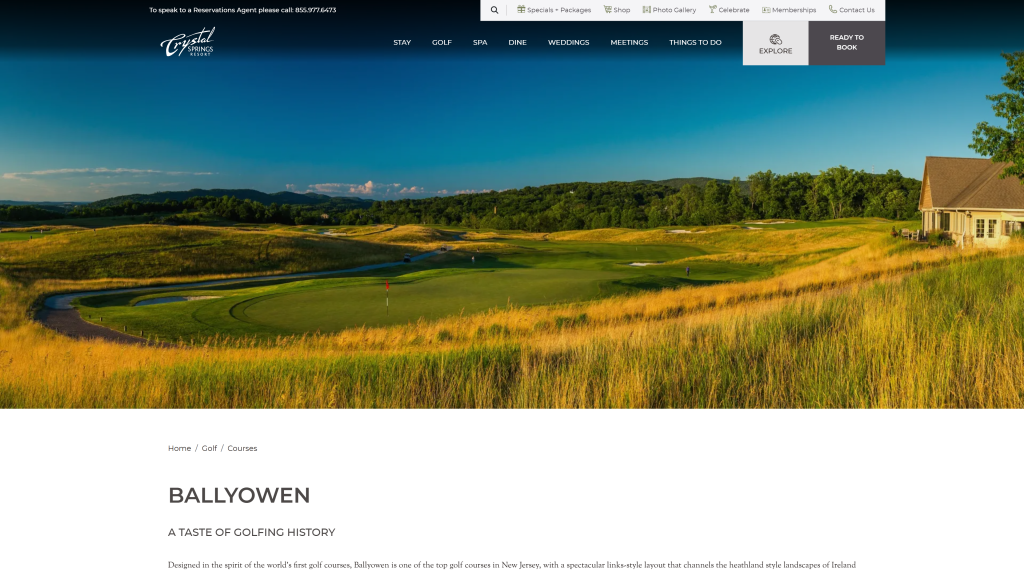 screenshot of the Ballyowen Golf Club homepage