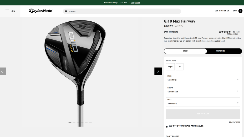 screenshot of the TaylorMade Qi10 Max Fairway Wood best fairway woods for high handicappers homepage