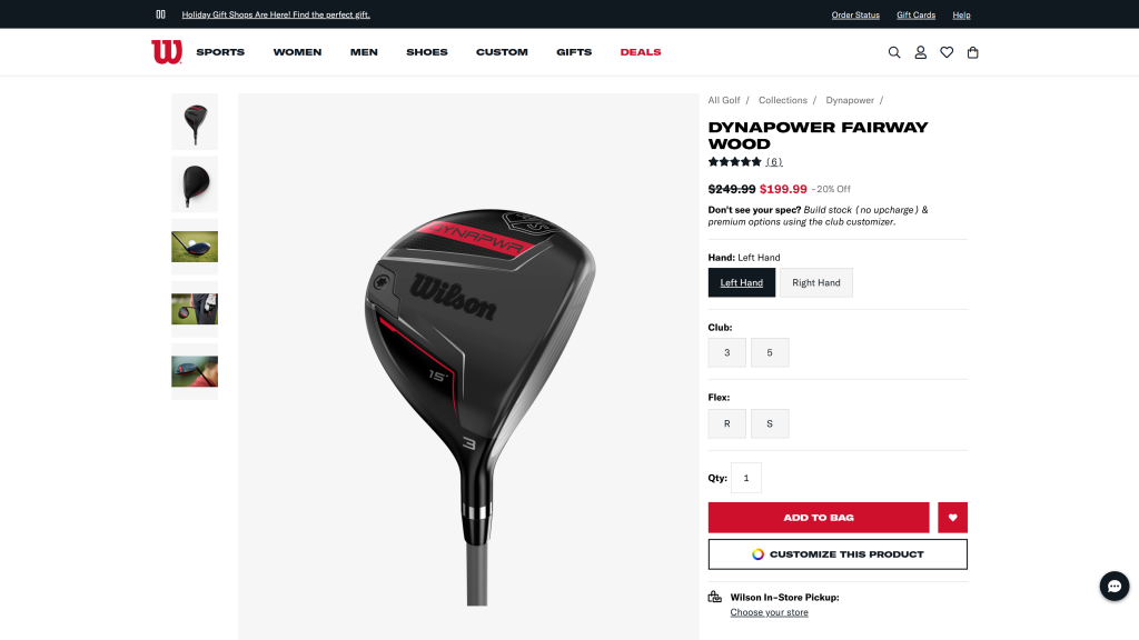 screenshot of the Wilson Dynapwr Fairway homepage