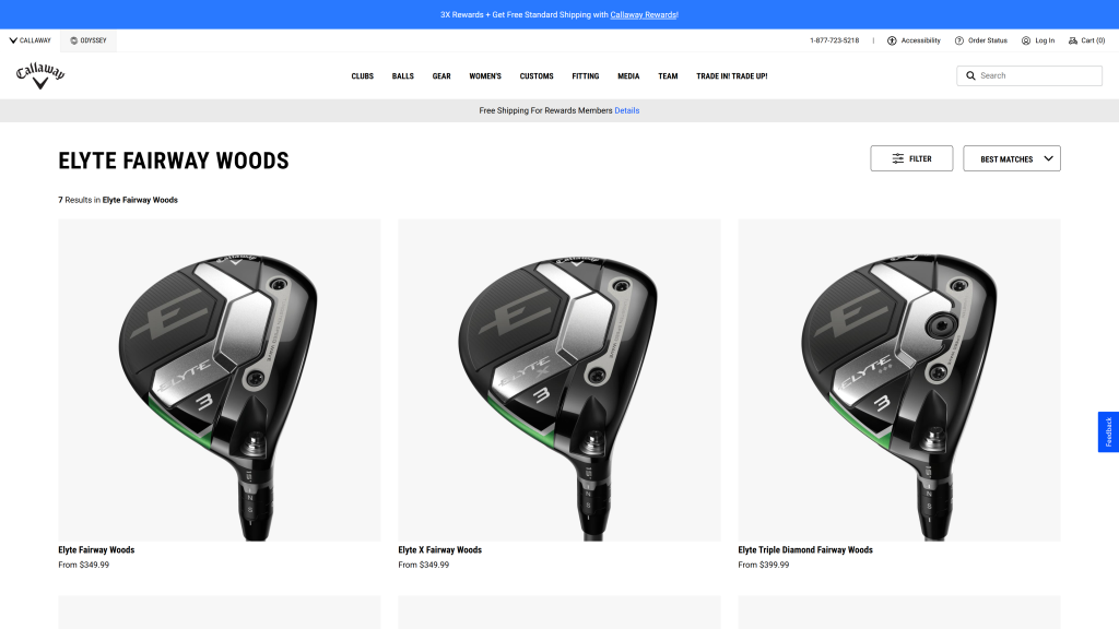 screenshot image of Callaway Elyte Fairway Wood homepage