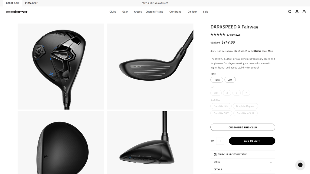 screenshot image of Cobra Darkspeed X Fairway Wood homepage