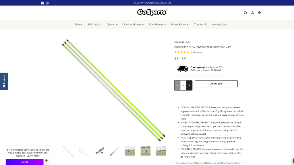 screenshot image of GoSports Golf Alignment Training homepage