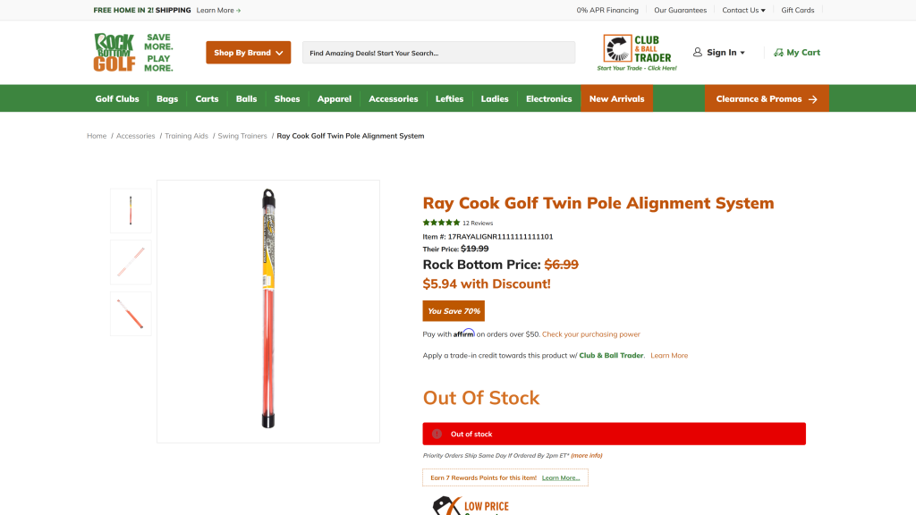 screenshot image of Ray Cook Golf Twin Pole Alignment System homepage