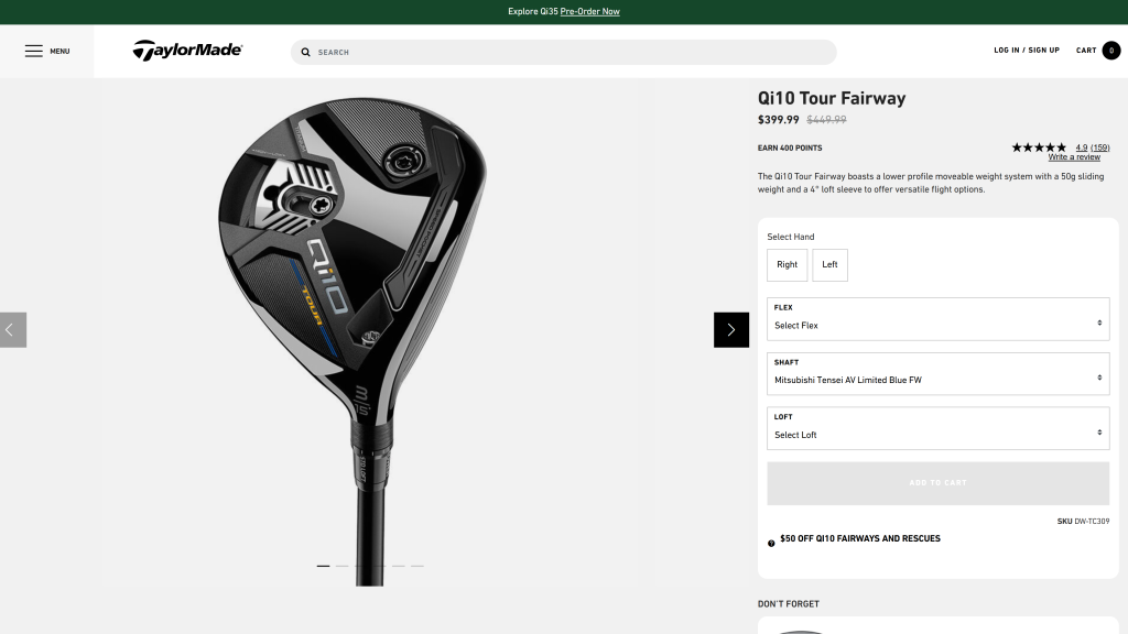 screenshot image of TaylorMade Qi10 Tour Fairway Wood homepage