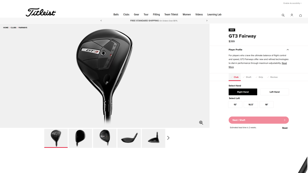 screenshot image of Titleist GT3 Fairway Wood homepage