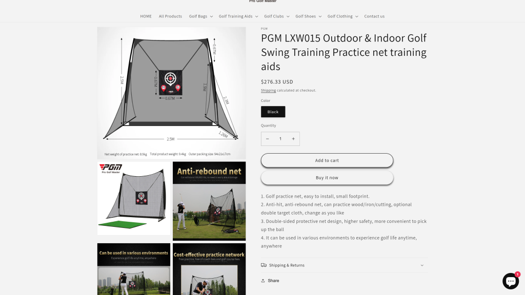 screenshot image of PGM Full Swing Indoor/Outdoor Golf Practice homepage